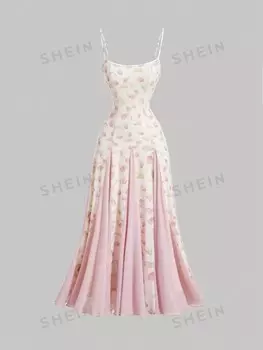 MOD Длинное пляжное платье розового цвета с узором-тюльпаном Для женщин больших размеров летние платья с манжетами, выпускные, пляжные платья. для женщин Shein, розовый