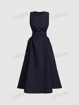 MOD Длинное сложенное платье, темно-синее, завязанное бантом сбоку, для свидания, перекуса, дня рождения, возвращения в школу, работы Shein, темно-синий