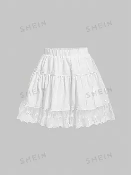 MOD Юбка А-силуэта, винтажная, однотонная, с кружевным краем Shein, белый