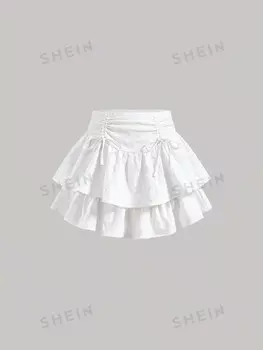 MOD Юбка, кулиска, плиссировка, двухслойная, подол Shein, белый