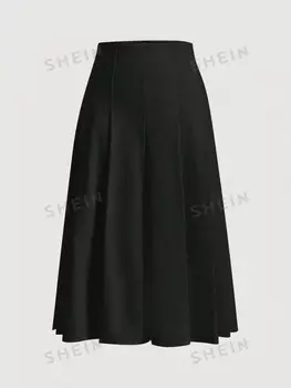 MOD Юбка трапециевидного силуэта в стиле вестерн, однотонная, со складками и оборками, большой размер, Юбка макси Shein, черный