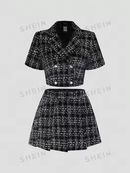 MOD Комплект двубортных рубашек и юбок в учебном стиле Shein, черный