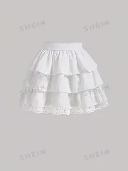 MOD Контрастная кружевная юбка Есть слои мужчин Shein, белый