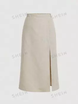 MOD Короткая юбка, ткань стрейч, фасон А-силуэта, цвет корицы, большой размер Shein, абрикосовый