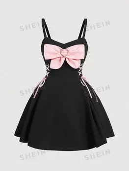 MOD Летнее платье больших размеров принцессы с бантом и цветными блоками идеально подходит для свидания Shein, черный