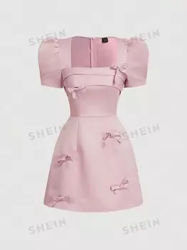 MOD Летнее платье для девочки в винтажном стиле. украшен белым бантом Shein, розовый