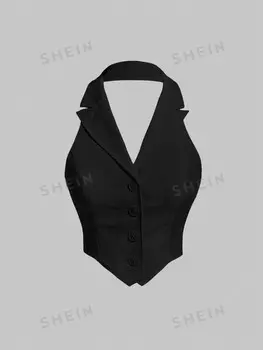 MOD Летний белый однотонный топ без бретелек на пуговицах спереди Shein, черный