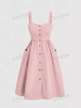 MOD Однотонное платье без рукавов больших размеров с большими карманами большого размера Shein, розовый