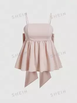 MOD Плюс размер женская сплошная цветная задняя часть с бантом украшение летняя майка без рукавов Shein, розовый