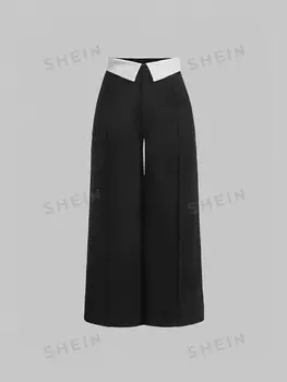 MOD PLUS Широкие брюки, блочное плетение Shein, черный/белый