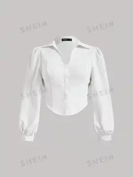 MOD Рубашка больших размеров с объемными рукавами Shein, белый