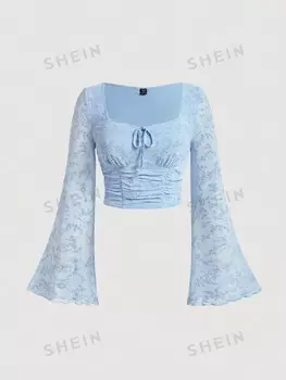 MOD Синий топ без бретелек больших размеров с закатанным воротником и застежкой на пуговицы спереди для женщин Shein, синий