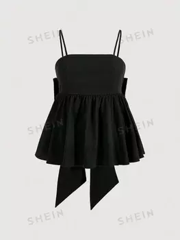 MOD Сплошной цвет бретельки больших размеров с украшением в виде банта Shein, черный