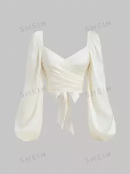 MOD Женская элегантная однотонная рубашка с рукавами-фонариками и бретелями. весна/лето Shein, белый