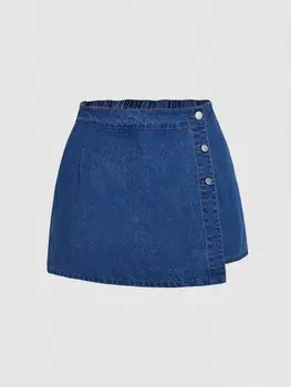 MOD Женская асимметричная повседневная юбка больших размеров с пуговицами спереди Shein, тёмно-синий