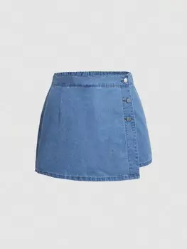 MOD Женская джинсовая юбка больших размеров, брюки, с запахом спереди на пуговицах Shein, светло-голубой