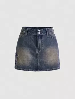 MOD Женская джинсовая юбка-карго с карманами Shein, тёмно-синий