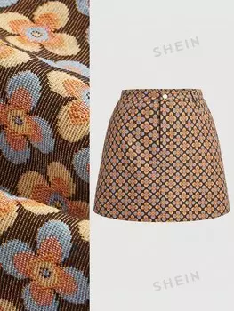 MOD Женская короткая юбка больших размеров с цветочным принтом Shein, мультиколор
