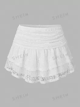 MOD Женская кружевная многослойная юбка для летних каникул Shein, белый
