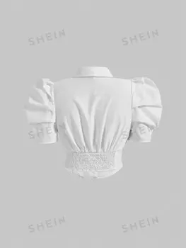 MOD Женская рубашка больших размеров с пышными рукавами и однобортной застежкой Shein, белый