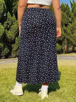 MOD Женская весенняя черная базовая юбка больших размеров с цветочным принтом и высоким разрезом, летняя длинная юбка Shein, черный