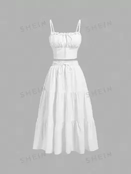 MOD: Женская винтажная богемная длинная юбка и романтический пляжный комплект из двух предметов Shein, белый