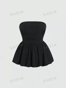 MOD Женский летний простой лиф без бретелек со складками Shein, черный