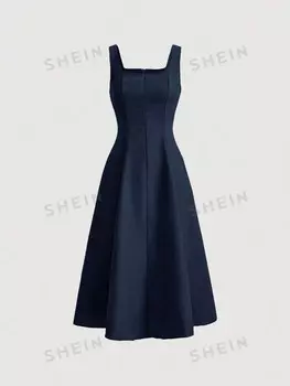 MOD Женский тонкий вязаный свитер без рукавов с сегментацией из искусственного денима Shein, темно-синий