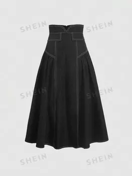 MOD Женский тренч трапециевидной формы с высокой талией больших размеров и контрастными цветными блоками Shein, черный