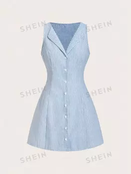 MOD Женское фактурное платье А-силуэта Современный и универсальный Shein, синий/белый