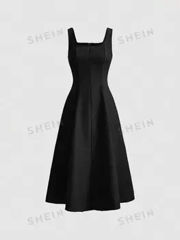 MOD Женское платье без рукавов, Однотонное, с квадратным вырезом Shein, черный