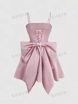 MOD Женское платье больших размеров с бретельками на шее, декором в виде банта и вырезом на спине Shein, розовый