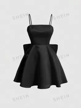 MOD Женское платье больших размеров на шнуровке с открытой спиной и большим бантом на спине Shein, черный