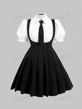 MOD Женское платье больших размеров с пышными рукавами и цветными блоками Shein, мультиколор