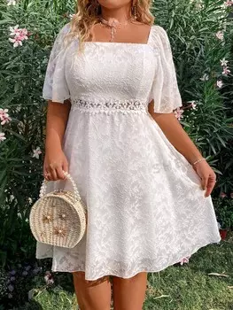 MOD Женское платье больших размеров, цветы, вырез, кружево, выкройка Shein, белый