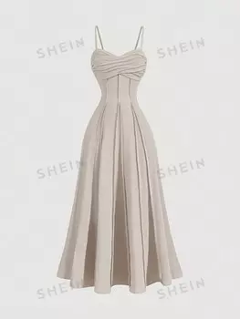 MOD Женское повседневное Длинное платье, трикотажное полотно спереди. Тип передней резьбы, простой цвет, одинарная проволока Shein, абрикосовый