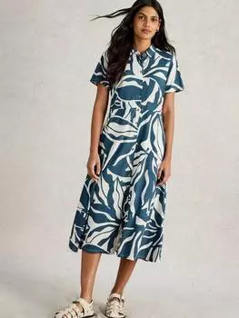 Модальное платье-рубашка миди из органического хлопка с цветочным рисунком rua White Stuff, темно-синий/разноцветный