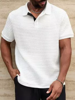 Mode, Рубашка-поло большого размера, однотонная, ткань с рисунком, мужская, для хороших клиентов, лето Manfinity, белый