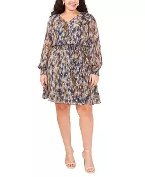 Модель больших размеров со сборками и принтом. Расклешенное платье MSK, тан/бежевый