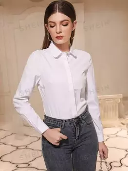 Модельная рубашка, однотонная, пуговицы спереди Shein, белый