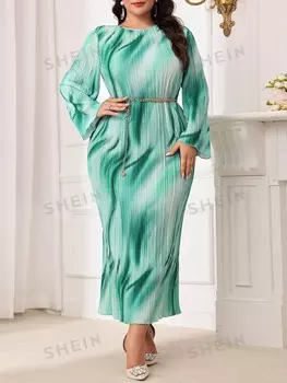 Модельное Длинное платье с Длинными рукавами, набивным рисунком по всей поверхности, Облегающее, элегантное, для стиля больших размеров Shein, мультиколор