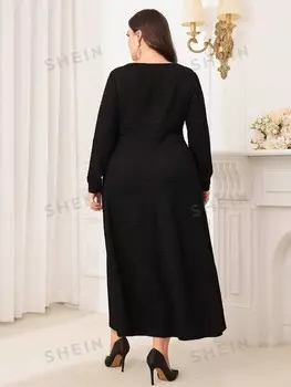 Модельное Длинное платье, V-образный вырез, Длинные рукава, крой, пайетки, элегантное, очаровательное, специальный размер Shein, черный