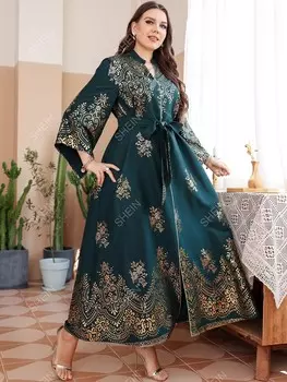 Модельное платье больших размеров с цветочным принтом и пейсли, на завязках Shein, темно-зеленый