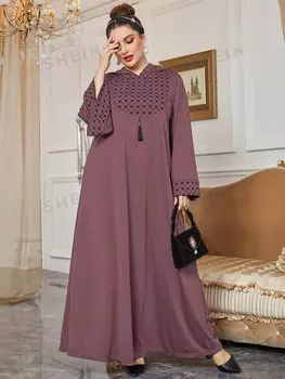 Модельное платье больших размеров, бант и геометрический принт, кисточка, капюшон Shein, пастельно-розовый