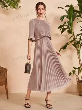 Модельное платье с рюшами на рукавах и складками Shein, абрикосовый