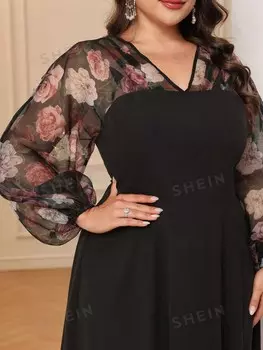 Модельное платье с узором бабочки, элегантное, большого размера, на весну и осень Shein, мультиколор