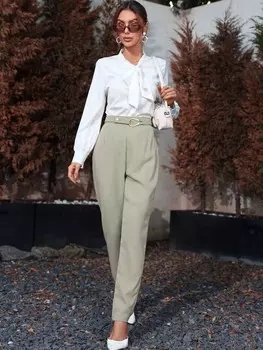 Модельные брюки с завышенной талией на пуговицах, зауженной формы Shein, зеленый