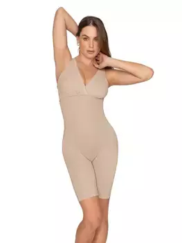 Моделирующее боди до середины бедра с направленной компрессией Leonisa Shapewear, бежевый