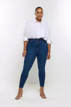 Моделирующие джинсы узкого кроя и завышенной талией River Island, синий
