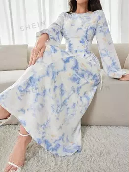 Modely Модное арабское платье с длинными рукавами для женщин С дизайном поясного ремня Shein, мультиколор